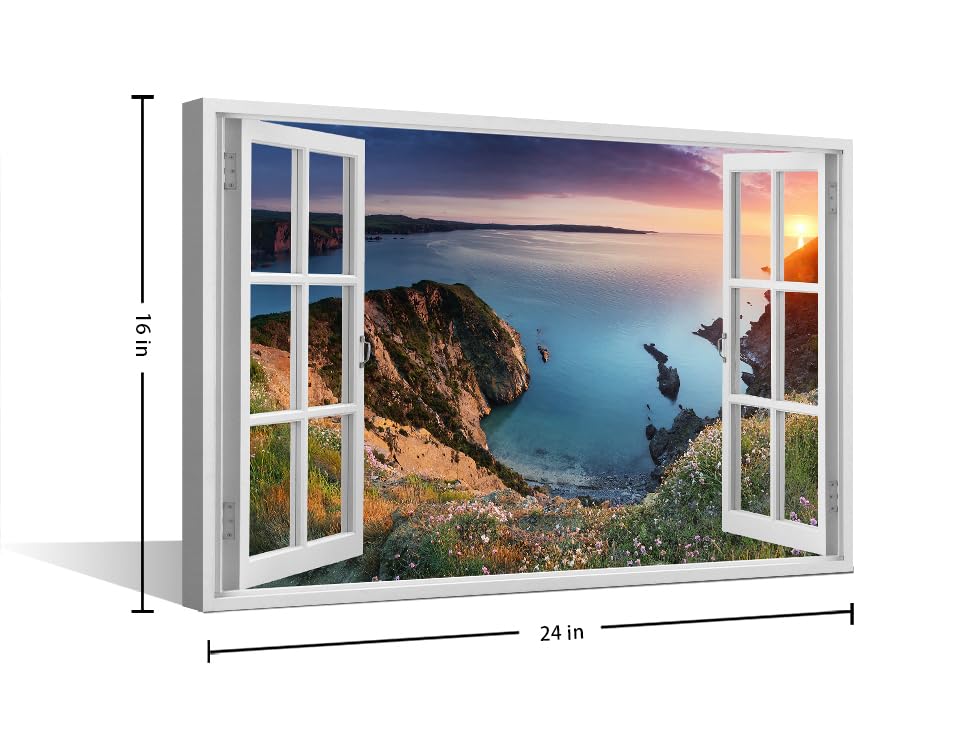 Wall Pictures for Living Room Pembrokeshire Coast Wall Paintings Canvas Wall Art 1 Panel Sunset Landscape Poster Printed on Canvas Modern Artwork for Home Walls Framed Ready to Hang (16''Wx 24''H) - Image 2