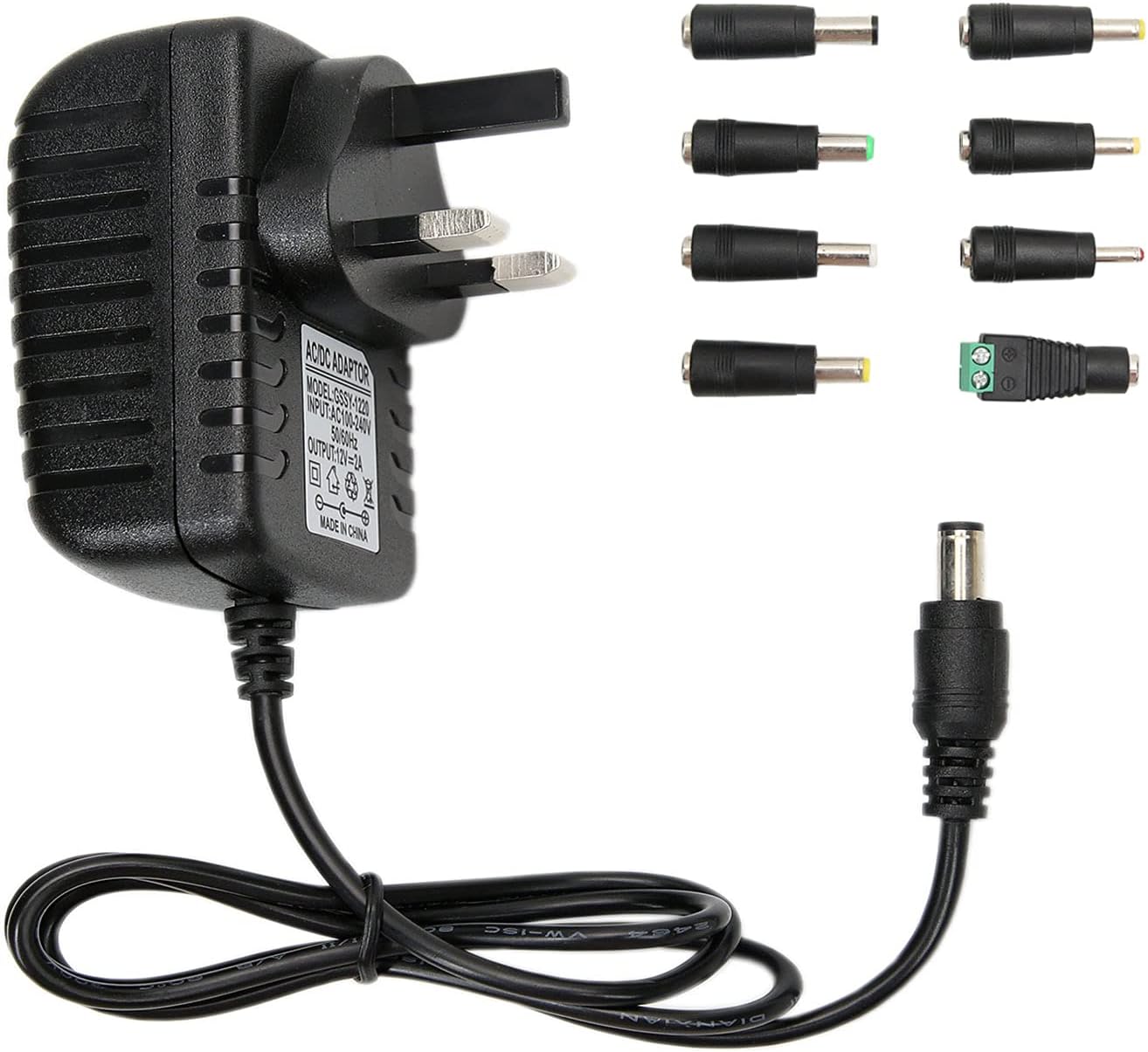 Power Supply Adapter 12V 2A 12W, Universal AC to DC Adapter with 8 Tips for LED Strip Lights, Radio, Scanner, Router, CCTV Camera, Speakers, Doorbell, etc