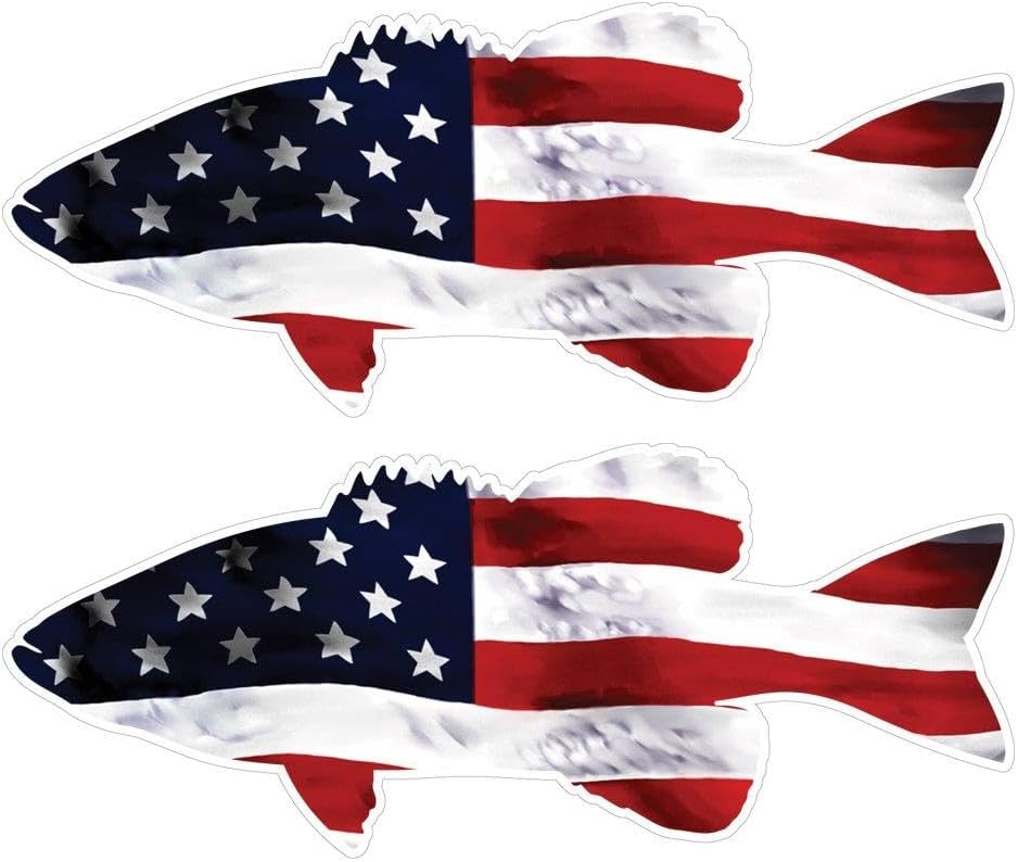 USA Bass Fish Decal Sticker Set - Flag Fishing Car Truck Bumper Sticker