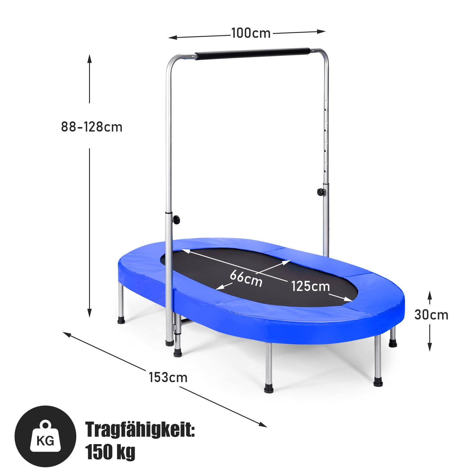 GOPLUS Trampolina dla 2 dzieci, 5-stopniowa regulacja poręczy, składana trampolina dziecięca do użytku wewnątrz i na zewnątrz, trampolina fitness dla dzieci/dorosłych, obciążenie do 150 kg