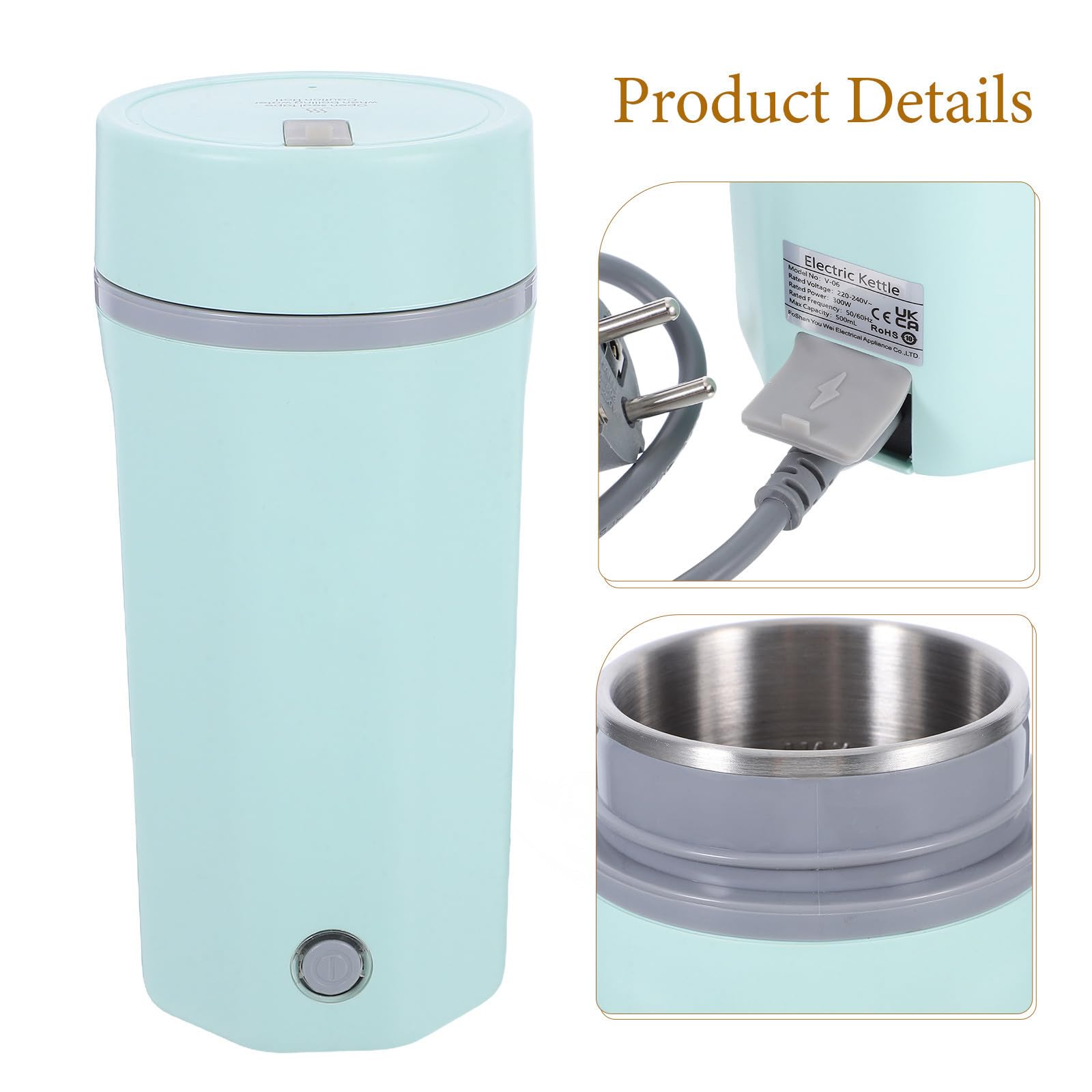 Mini Hervidor de Viaje Eléctrico Portátil 500ml de Acero