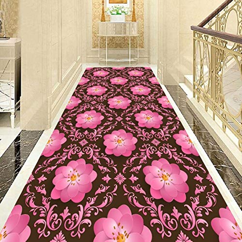 Moqueta corredor 3D cutable ZRUYI con diseño de flor rosada lavable y resistente 3