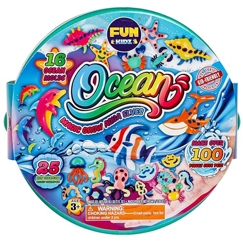 Ocean Magic Water Elves Toys Kit, FunKidz Aqua Squishy Craft Kit for Kids 25 Bright Ocean Colors Gel 16 Ocan Creature Molds Great Birthday Gift for Boys Girls Summer Activities
