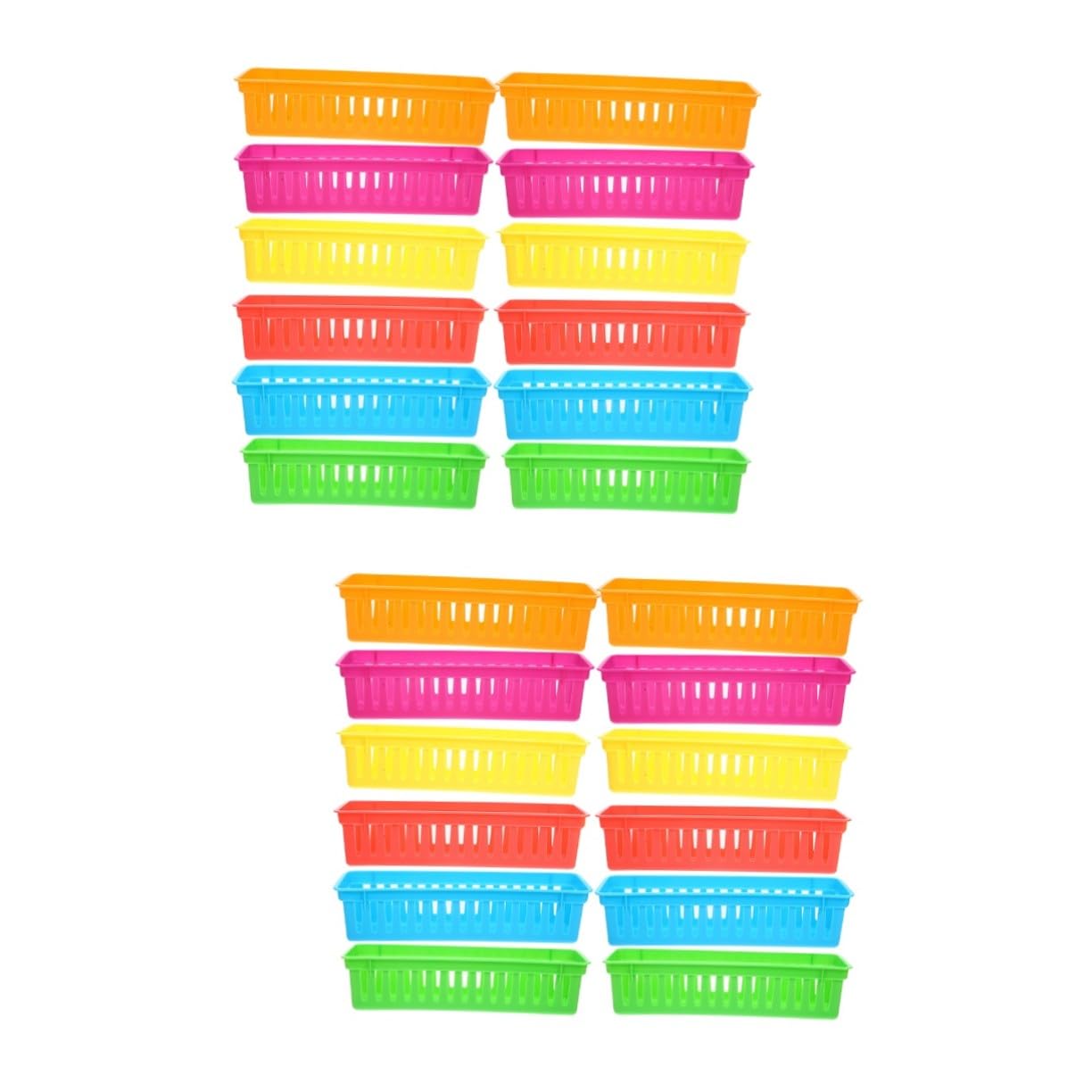 TEHAUX 2 Set Cestini Portaoggetti in Plastica Colorata Per Organizzazione Insegnanti Design Stretto Per Matite E Cancelleria Organizer Multiuso Per Scrivania Casa E Scuola 12 Pezzi*2
