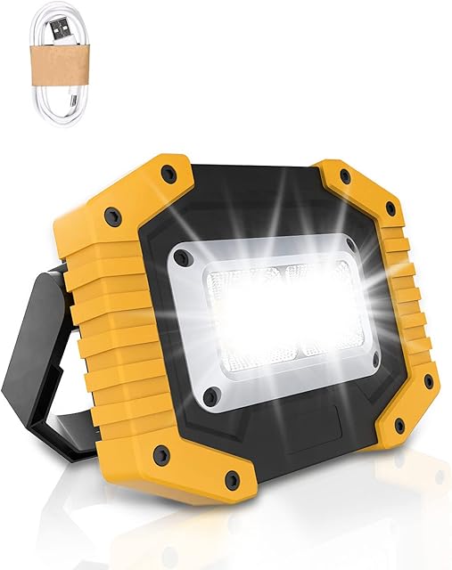 Trongle LED Rechargeable Work Lights, 45W Floodlight Battery Security Light with 3 Modes Outdoor COB Floodlight Camping Lights with USB Waterproof for Yard, Garage, Fishing, Hiking(Batteries Included)