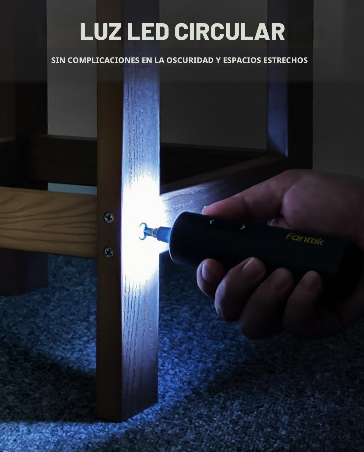 Fanttik S1 Destornillador Eléctrico Inalámbrico 3.7V, 5 N·m Máx, 320 RPM, 5 Puntas Dobles, Luz LED, Hex 1/4", Diseño Compacto, Ideal para Muebles y Electrodomésticos – Gris