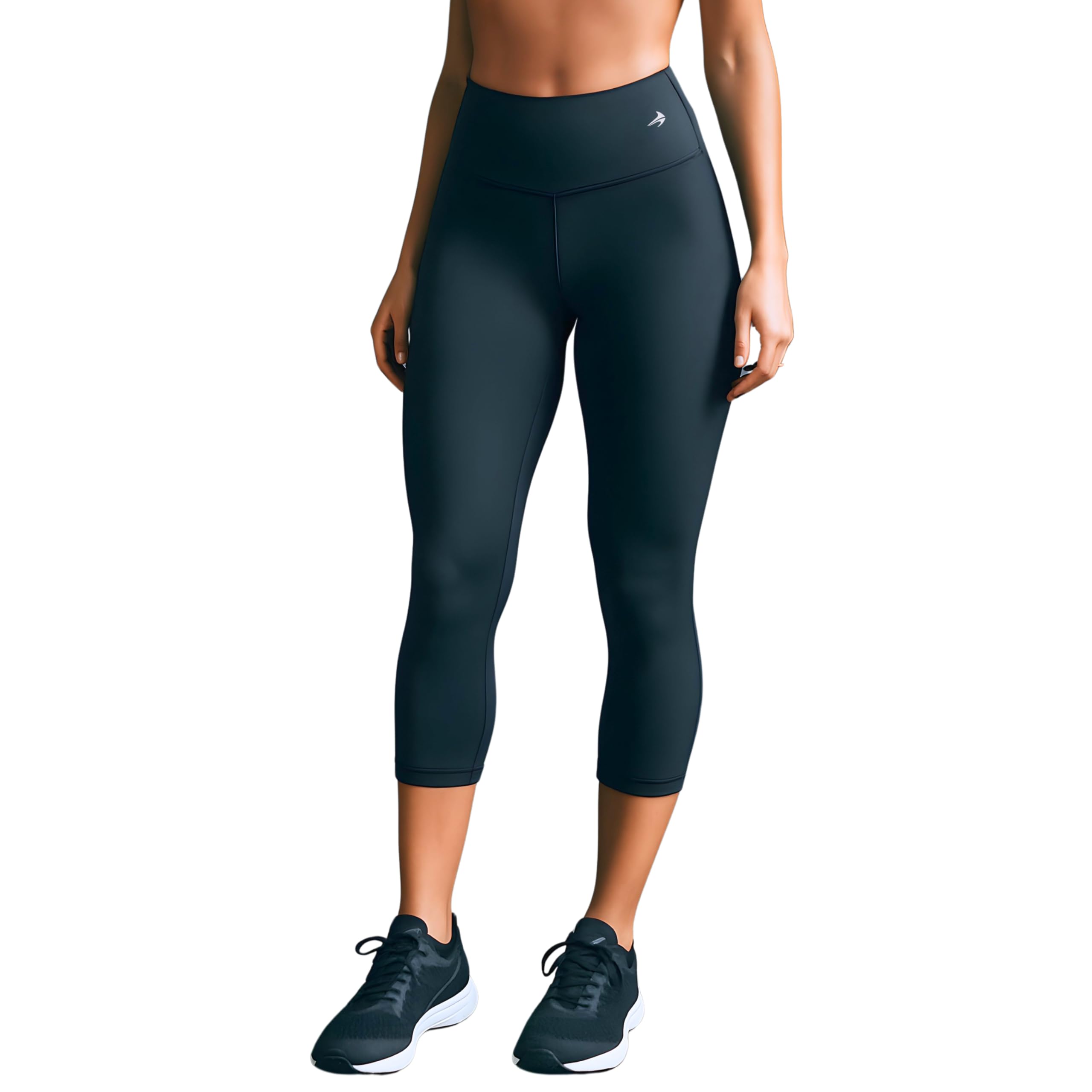 Compressionz Women's Black Super High Waist High Waisted Capri Compression Leggings For Tummy Control - Workout, Gym, Pilates, Travel, Yoga Pants, Large