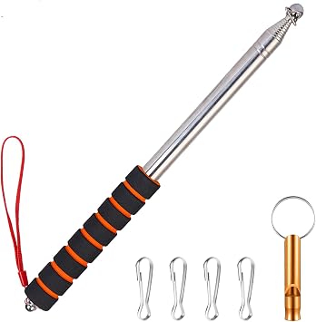 8.2ft Telescopic Flag Pole,Stainless Steel Handheld Portable Extendable Retractable Flagpole with Anti-Slip Grip,Clip,Whistle,Collapsible Telescoping Flag Pole Pointer for Tour Guide,Festival Orange