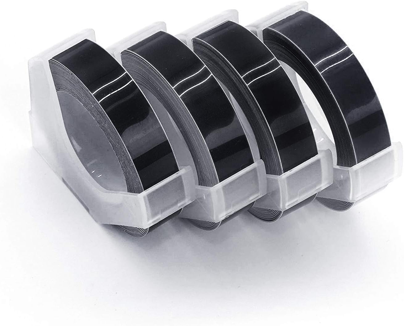 MotexRefill Tape for Embossing Label Maker, Tape Writer, 3/8-Inch (Black 4 Rolls)