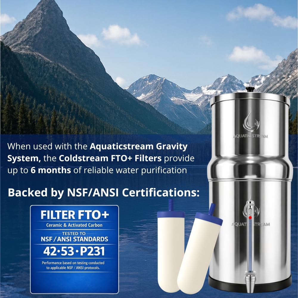 8.5L Système de Filtration gravitaire | Coldstream FTO+ Filters + Stainless Steel Spigot