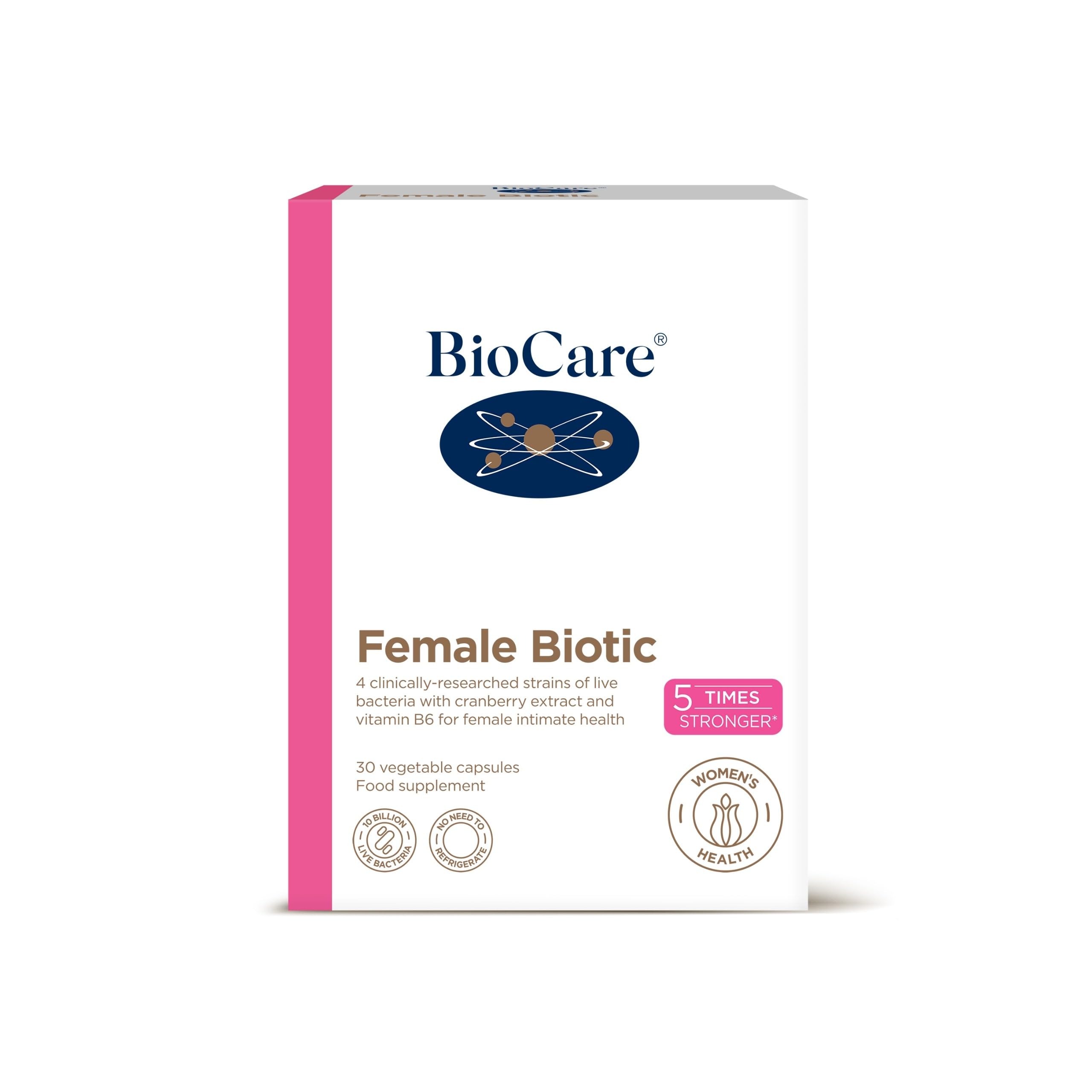 BIOCAREFemale Biotic - Live Bacteria, Cranberry & Vitamin B6 for Female Intimate Health, Urinary Tract Support & Hormone Balance - 30 Capsules