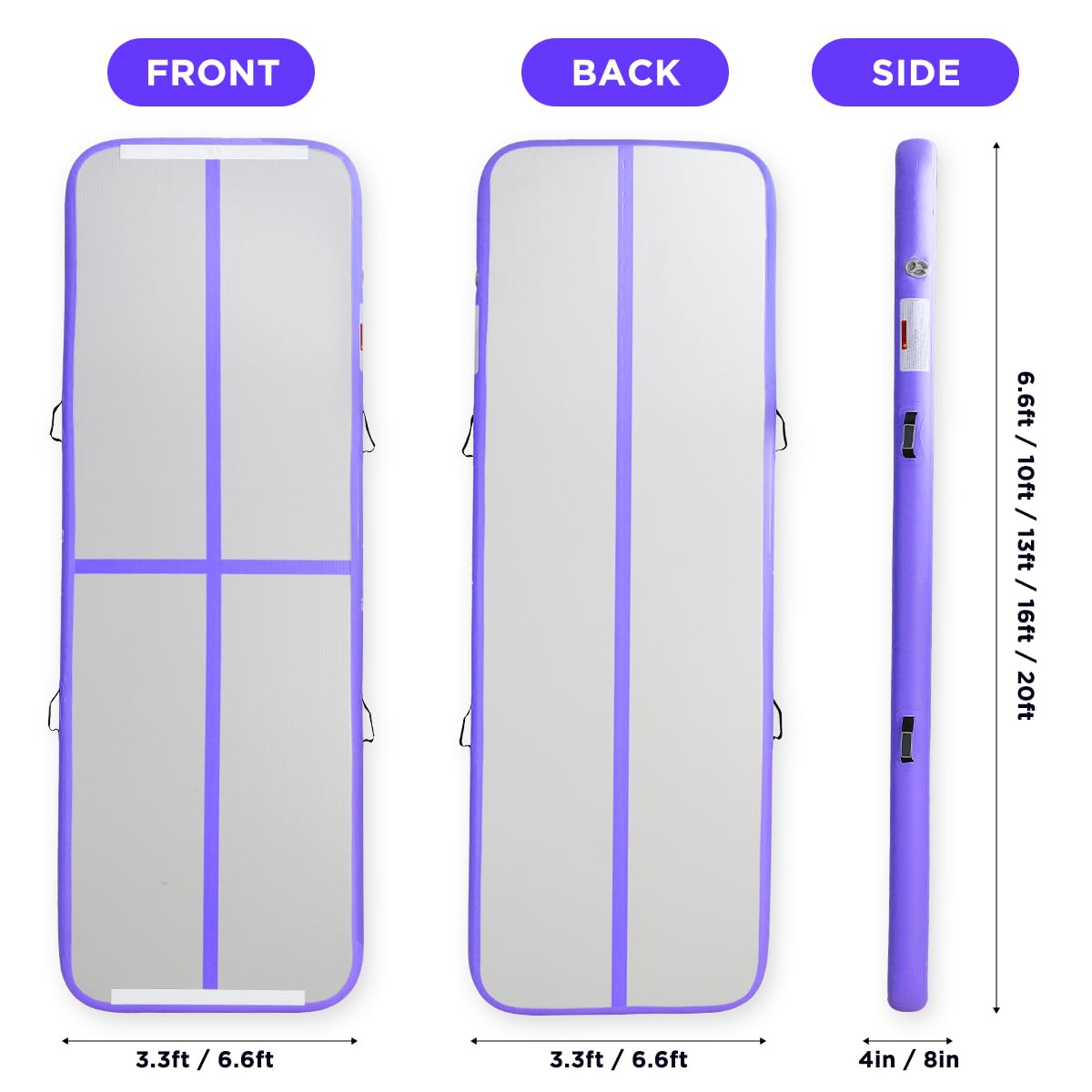 KIKILIVE Inflatable Gymnastics Air Tumbling Track Mat 10ft 13ft 16ft