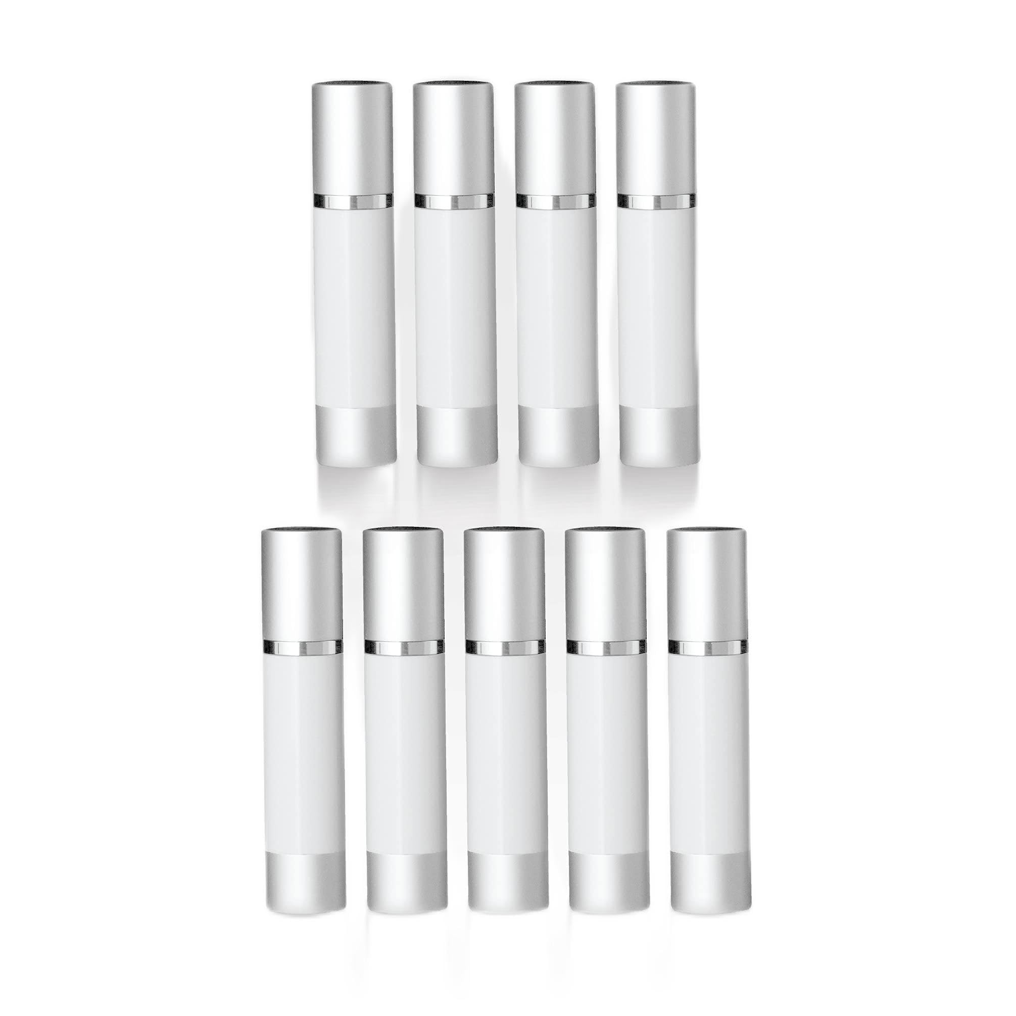 Luxe Airless Bottle, White Airless Bottles w/Matte Silver Cap, Multi-Pack Bundle (100 ML, 9 Pack)