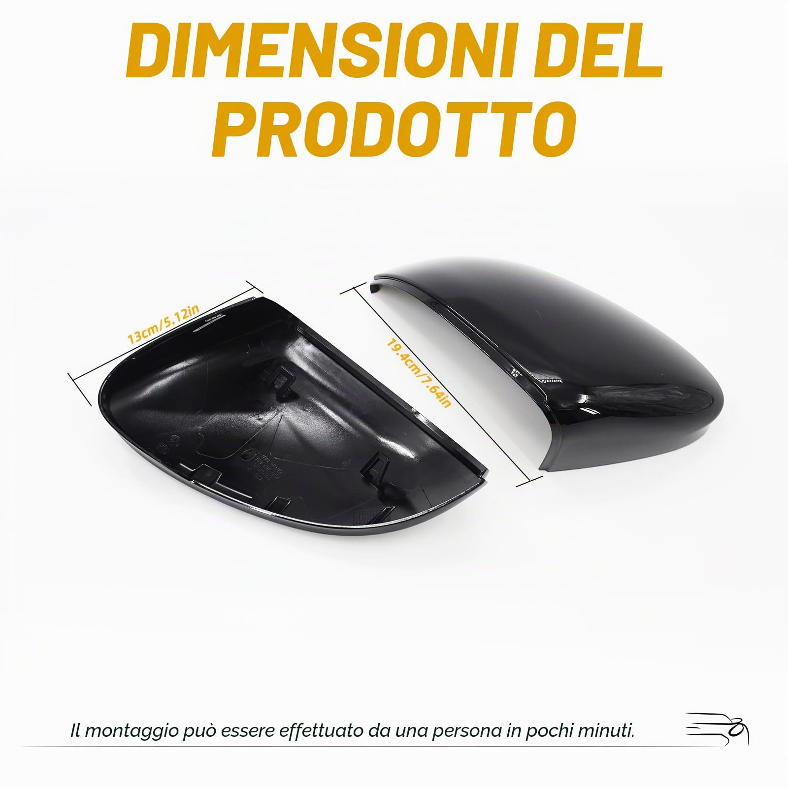 Copertura per specchietto retrovisore, ricambi, cassa dello specchio, tappi per specchietto per Volkswagen Golf 8 MK8 (2019-2025), nero lucido