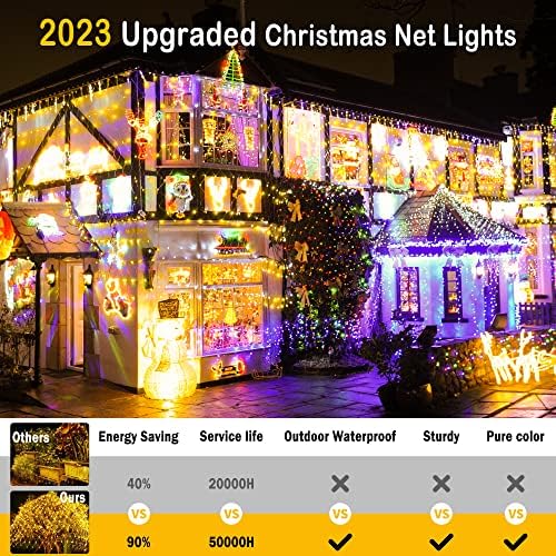 Heceltt Christmas Net Lights Outdoor Decorations, 3m x2m 200 LED Mesh Fairy String Lights, Mains Powered Waterproof Indoor Net Lights for Tree Bushes Window Room Fence Gazebo Decor(Warm White)