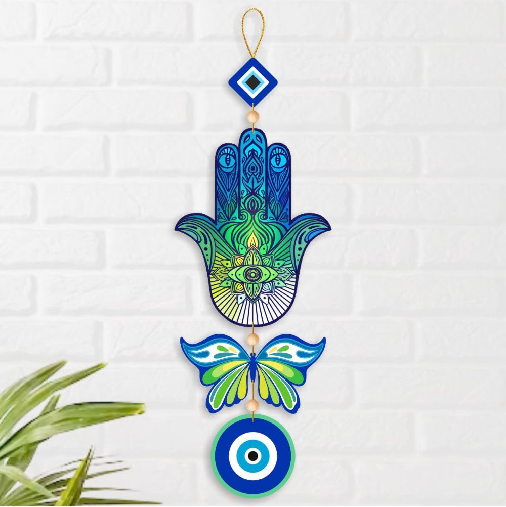 Nupur Studios “Hamsa Hand Butterfly Evil Eye” Hanging for Home decor/positive energy/Hamsa Hand/Handcrafted item/Wall Art/Decor/House Decor/Offices/Decoration/Good Luck Charm/Prosperity