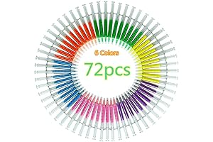 72 Pack Bulk Syringe Pens with 6 Vibrant Colors For Highlighting & Drawing