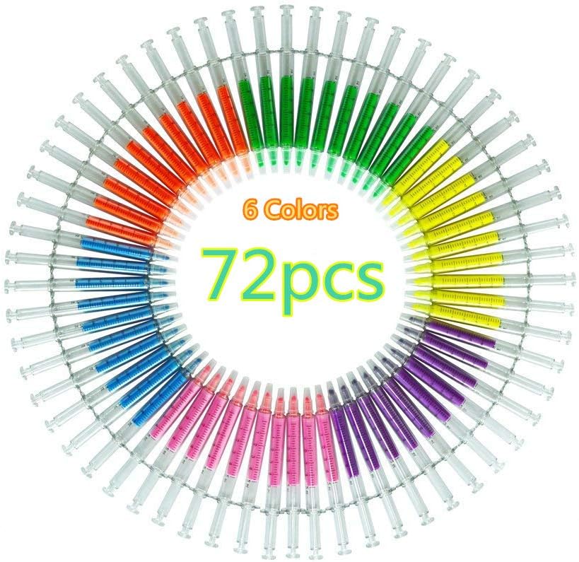 72 PCS Syringe Highlighter Pens with 6 Colors Christmas gift