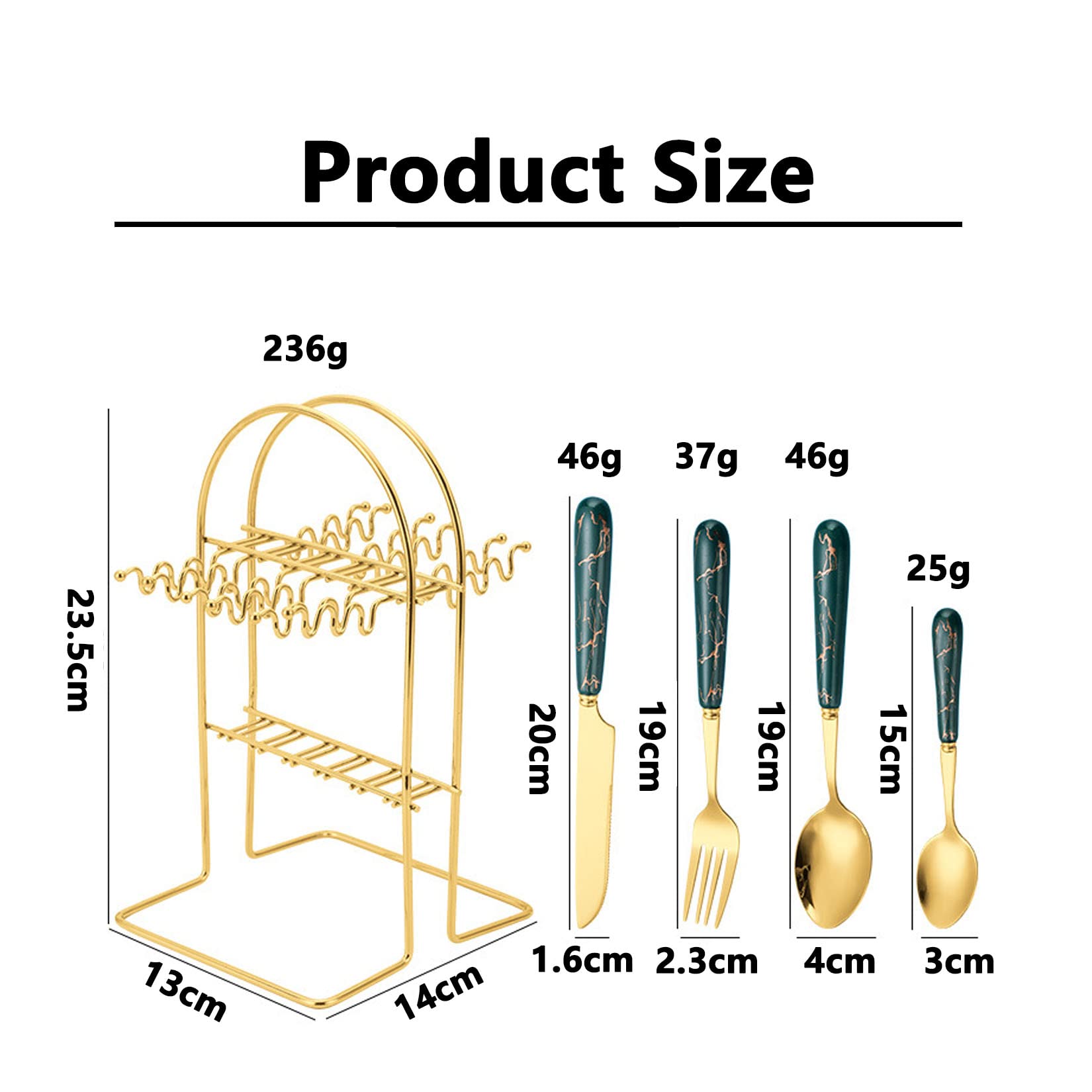 Juego De Cubiertos Para El Hogar Con Estante Para Colgar, Almacenamiento Independiente Y Fácil De Usar, Material De Acero Inoxidable Duradero, Tenedor, Cuchara, Cuchillo, Juego De Cucharas De Té,Negro
