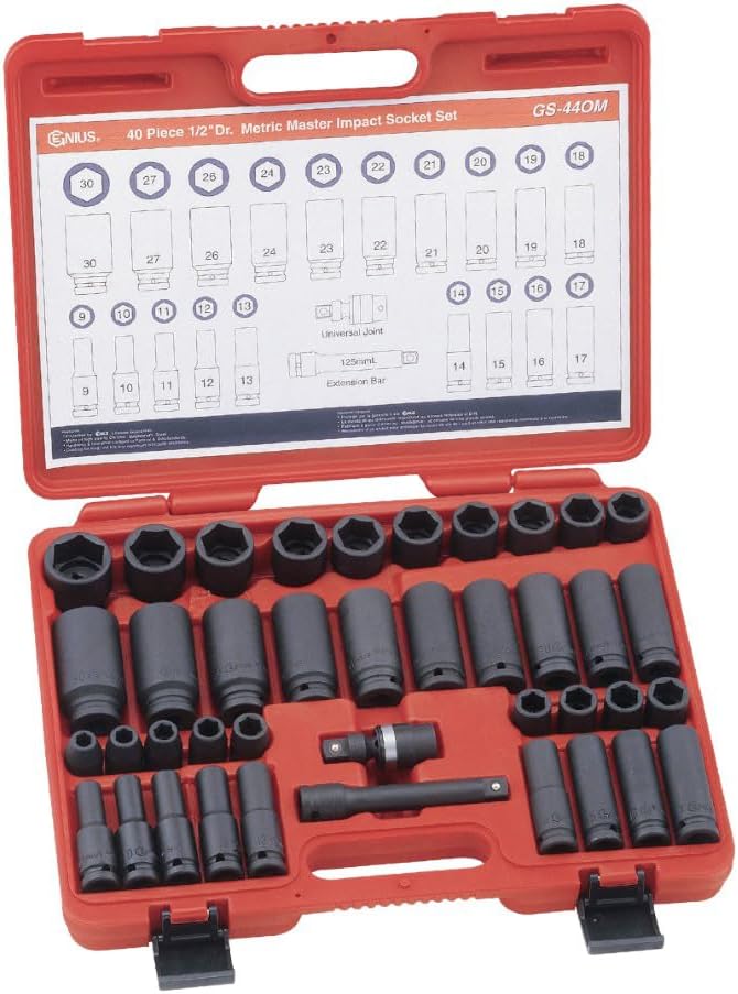 Genius Tools 40 Piece 1/2" Dr. Metric Master Impact Socket Set (Old Item # GS-440M)- CD-440M