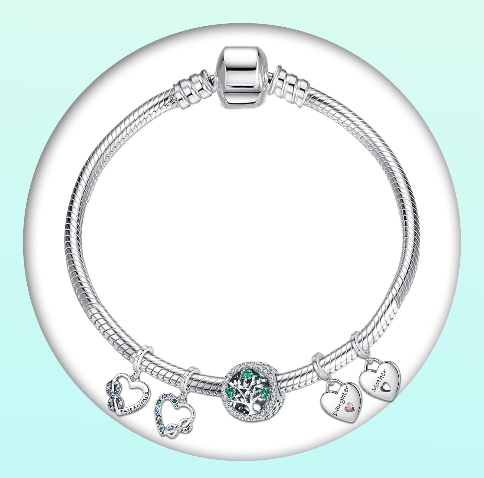 Annmors Love Heart Charm Donna argento Ciondolo a forma di, in argento Sterling 925, compatibile con braccialetti e collane europei