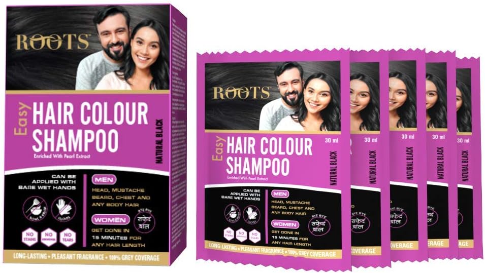 Roots Easy Hair Colour Shampoo (5 Travel Sachets -30 ml Each)