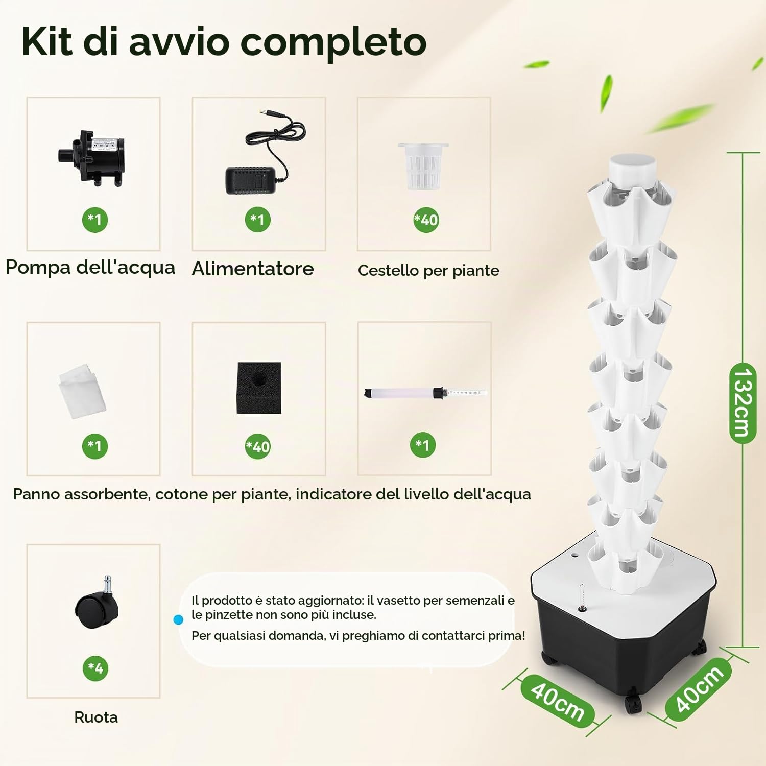 Sistema di coltivazione a torre idroponica,8 piani, 40 posti per piante