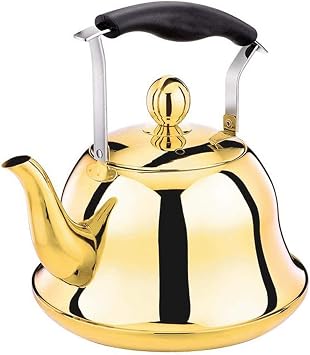 Rose Gold Tea Kettle for Stove Top, Loud Whistling Teapot with Ergonomic Handle Food Grade Stainless Steel Teakettle for Tea Coffee Color Gold, Size 4L