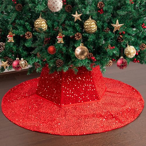 Mr. Pen- Red Sequin Christmas Tree Skirt and Tree Collar