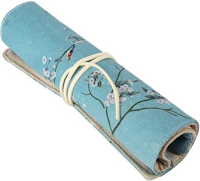 TREETDOBV Pencil Case, Pen Case Holder Organizer, Chinese Ancient Retro Style Large Capacity Foldable Antiquities Pencil Storage Bag Roll Up StyleSu Flower
