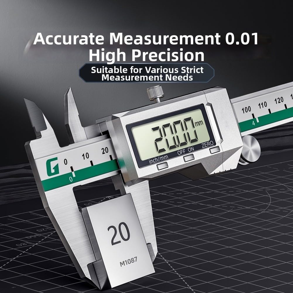 Calibrador digital de 1.7 pulgadas, pantalla LCD, cuerpo de acero inoxidable, conversión de milímetros, precisión de 0.01 mm, apagado automático, verde, 150 mm, 200 mm, 300 mm, para ingeniería de