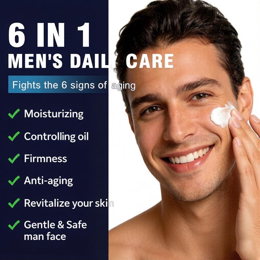 6-in-1 Daily Face Cream for Men | Anti-Aging Moisturizer with Hyaluronic Acid, Collagen & Shea Butter | Helps Reduce Look of Wrinkles, Puffiness & Dark Circles | Non-Greasy, Fast-Absorbing, 1.7 fl oz