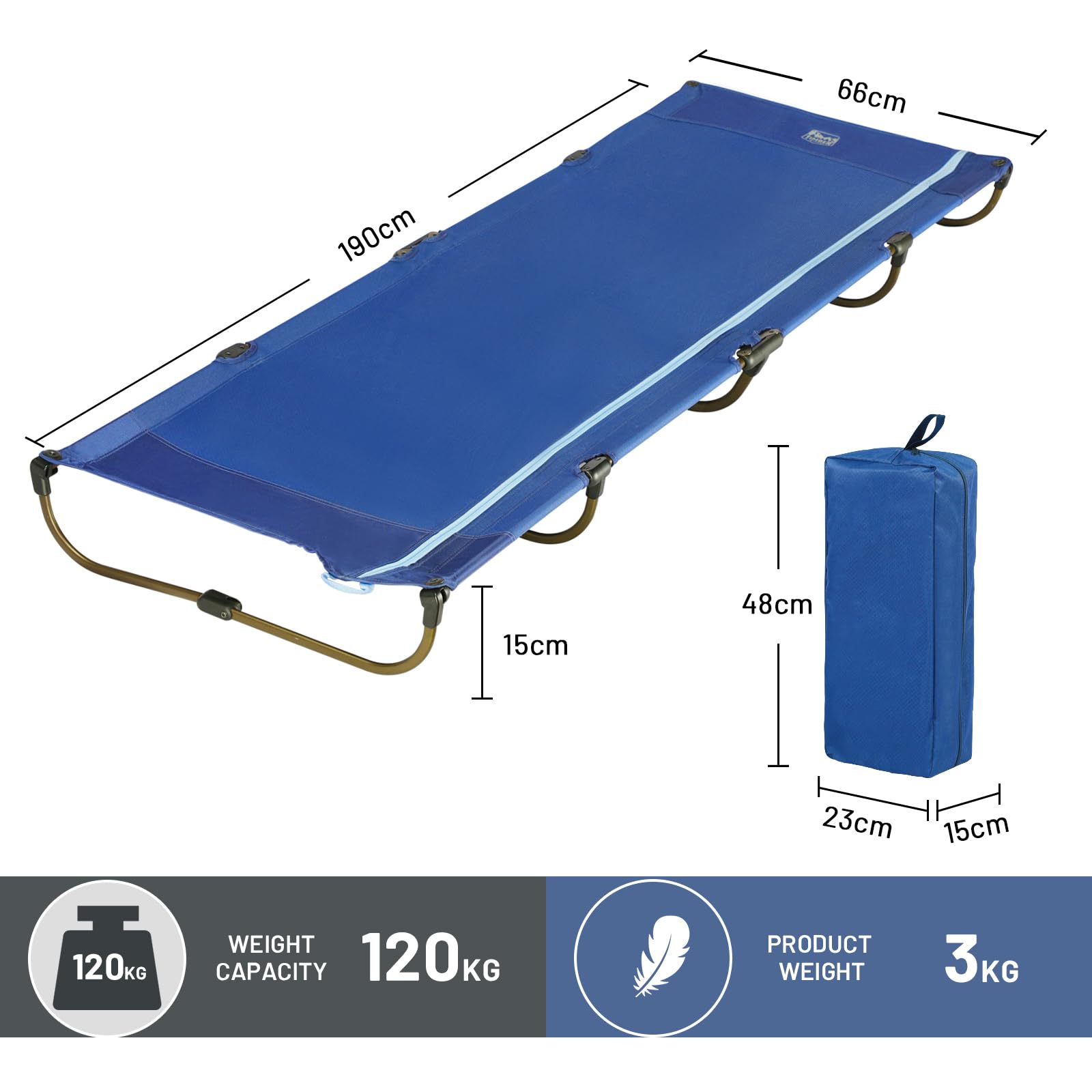 TIMBER RIDGE Cama Plegable Compacta Acampada Cama de Camping Jardin Portátil Ultraligera Fuerte Resistente, Capacidad de 120kg