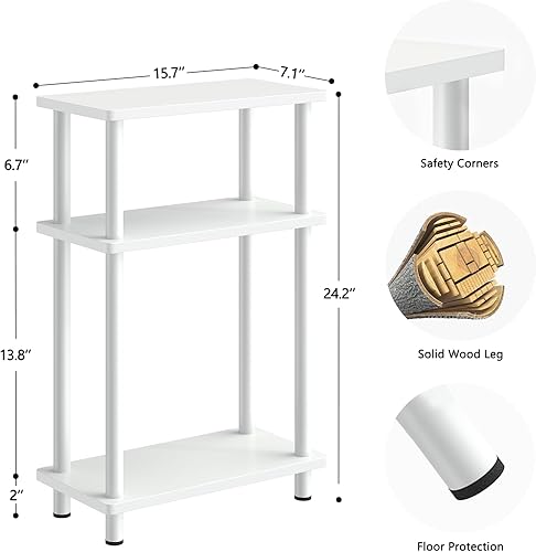 Vista 2 de Apicizon - Mesa auxiliar pequeña y estrecha, mesa auxiliar de 3 niveles con estante de almacenamiento, mesita de noche delgada para espacios Blanco