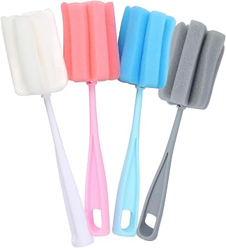 Bottle Brush Sponge 4PCS Cup Washer Brush Long Handle Cleaner Brush for Baby Bottle Glasswares Mugs Cups Kitchen Clean 4 PCS