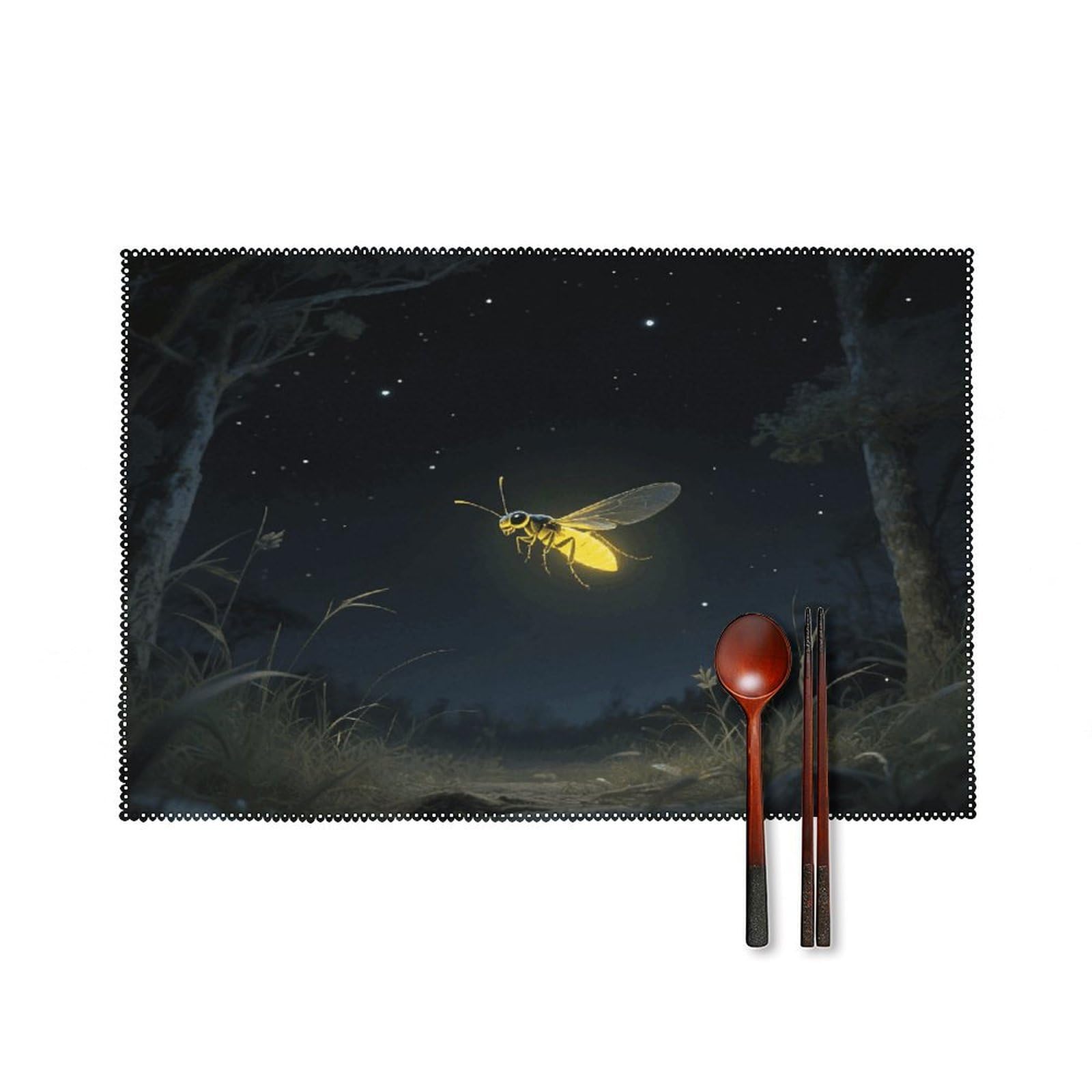 Firefly Placemats Set of 4 Heat Resistant Non-Slip Place Mats for Dining Table Washable Placemat Wipeable Dining Table Mat Canvas Place Mats Dining Table Decor