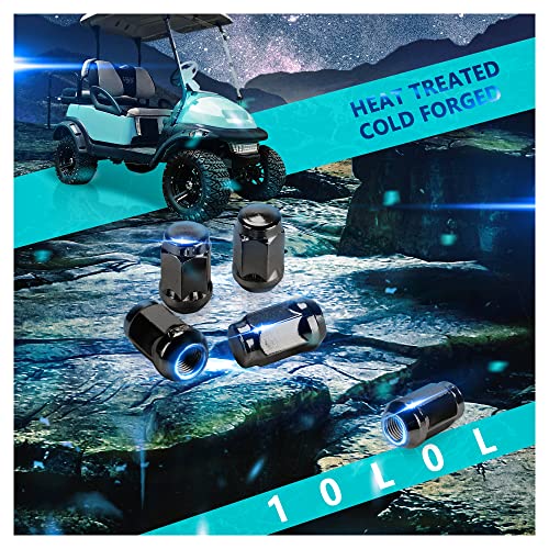 10L0L Golf Cart Chrome Wheel Lug Nuts 1/2"-20 For Ezgo Txt Rxv & Club Car Ds Precedent Black (16 Pack) #TOP4