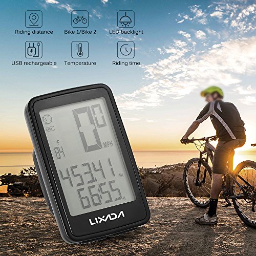 Lixada Computador sem fio recarregável do ciclismo da bicicleta de Lixada USB com o odómetro do velo