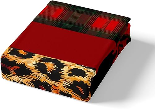 Miniatura 5 de Manfei Sábana bajera ajustable con estampado de leopardo, tamaño matrimonial, juego de ropa de cama a cuadros rojos y negros, 3 piezas para