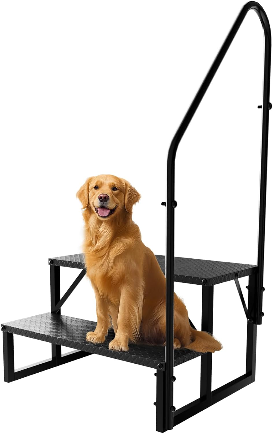 2 Step RV Stairs with Handrail, 660LBS Heavy Duty Anti-Slip Metal RV Steps, Detachable Outdoor Stairs for 5th Wheel/Hot Tub/Mobile Home/Pool