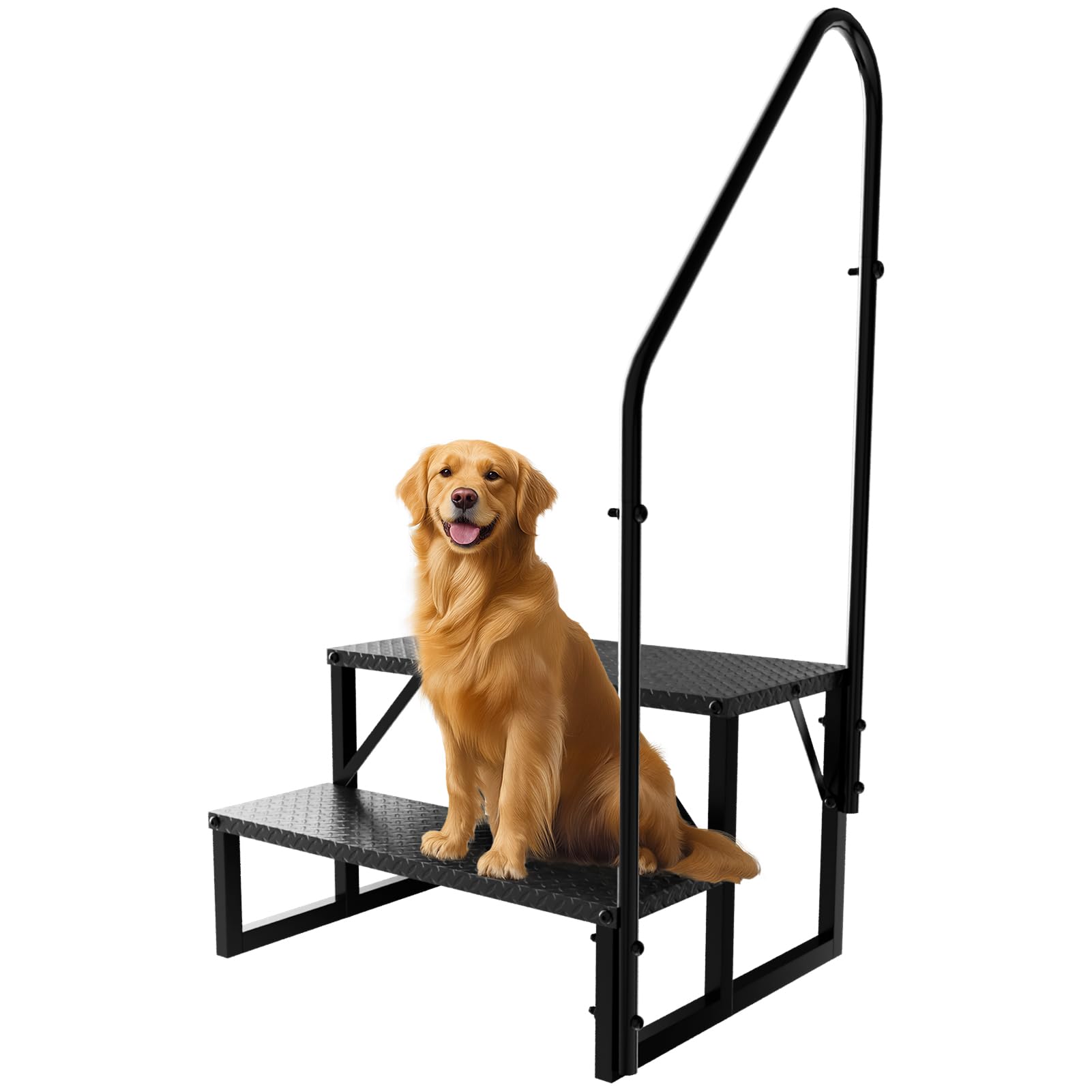 Aysiofdy RV Steps with Handrail, 2 Steps Ladder Hot Tub Steps with Handrail, Portable Mobile Home Stairs Outdoor RV Stairs for 5th Wheel RVs