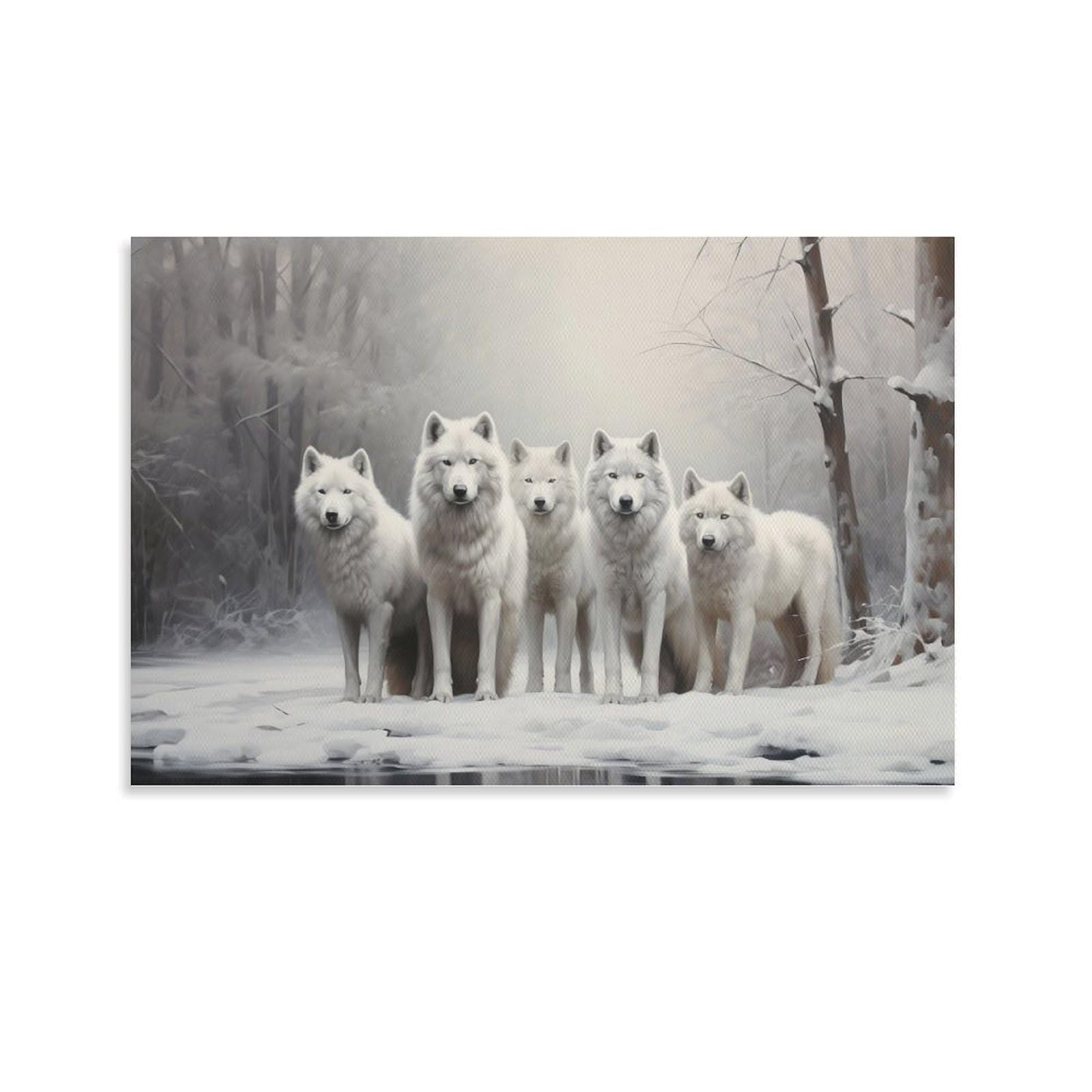 FOCCAR Forest White Wolf Canvas Wall Art Natural Snowy Wildlife Posters Wall Decor Painting Art for Home Room Artwork