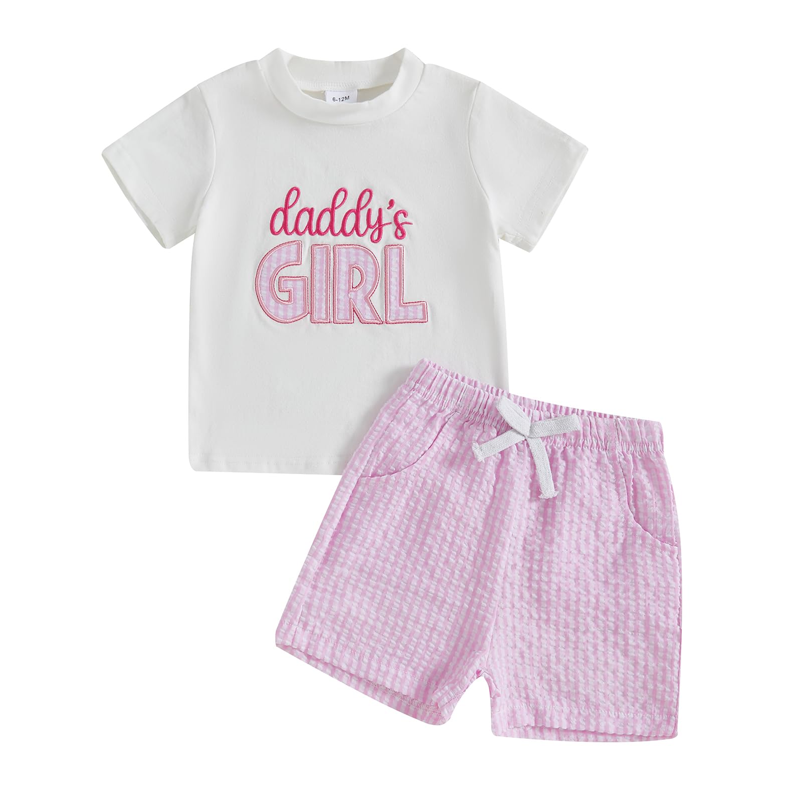 Gaono Baby Boy Girl Summer Clothes Toddler Short Sleeve Letter Embroidery T-Shirt Plaid Shorts Set 2 Piece Outfits (Pink, 2-3T)