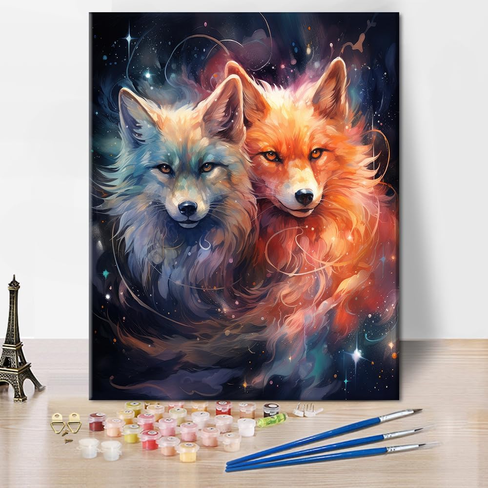TUMOVO Fox Paint by Numbers for Adults-Animal Paint by Number on Canvas Without Frame, DIY Easy Acrylic Painting by Number with Brushes and Acrylic Pigment for Home Wall Decor Gift 16x20inch