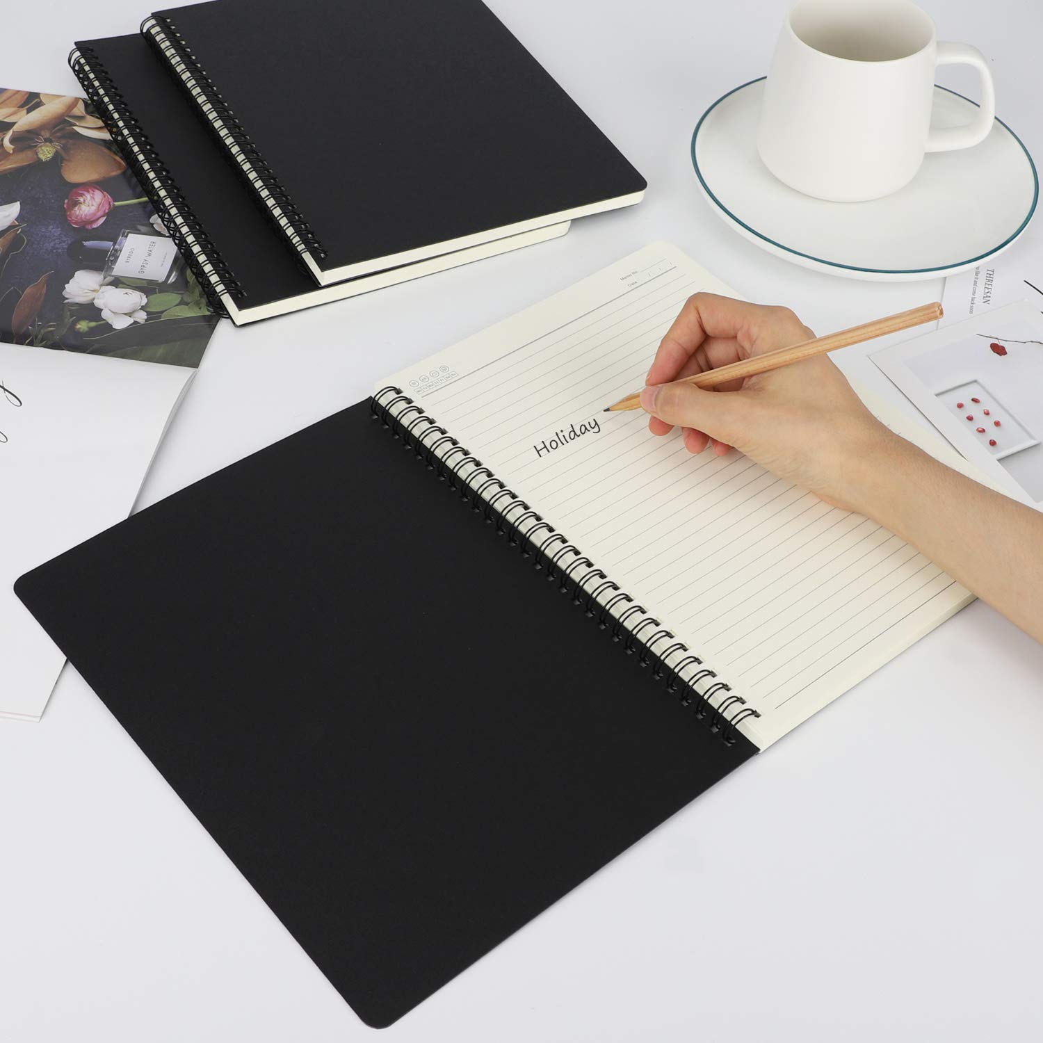 EUSOAR B5 - Quaderno a spirale, confezione da 3 pezzi, 18,5 x 25,9 cm, diario di viaggio, quaderno per appunti, appunti, schizzi, studenti, università, ufficio, affari, diario a righe, copertina nera