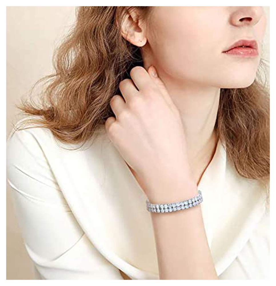 LYGBAOFUL 2-reihiges Tennis-Armband, AAA-Zirkonia-Eiskristall-Tennis-glänzendes Labor-Diamant-Armband, 7 Zoll/8 Zoll