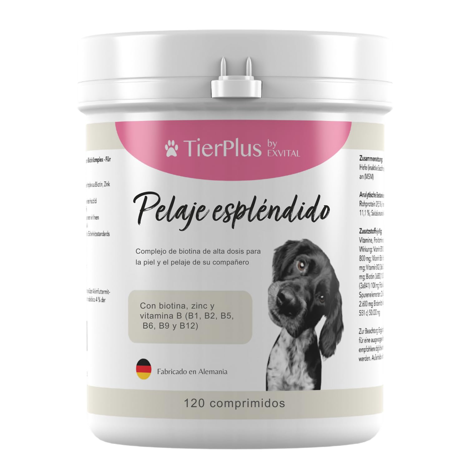 TierPlus Pelaje Radiante, Complejo de biotina de Alta dosis para Perros, contra la caída del Pelo, el picor y la Piel Seca – para un Pelaje Brillante y una Piel Sana, 120 tabletas