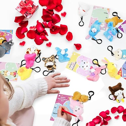Miniatura 6 de UMEELR 28 juguetes de animales de peluche para el día de San Valentín, llavero pequeño de animales de peluche a granel para niños, intercambio de