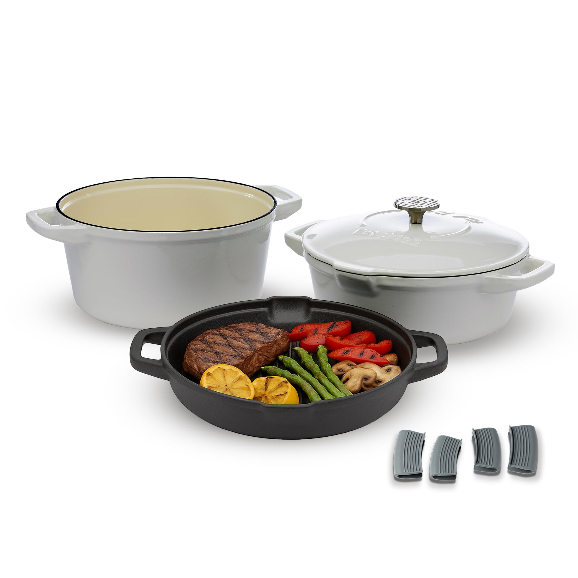 NATIVO 5-Piece Stackable Cast Iron Cookware Set