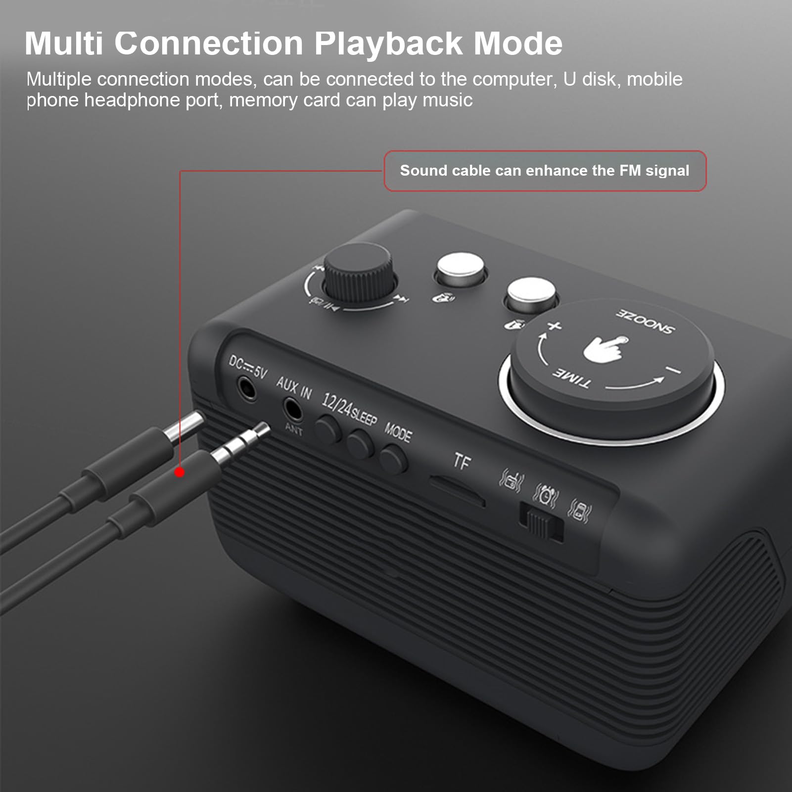 Jectse Despertador Digital con Altavoz Bluetooth 5.0, Pantalla LED Radio FM Despertador para Temperatura y Día de la Semana, Radio FM con Doble Alarma, Reproducción de Tarjeta (Enchufe de la UE)